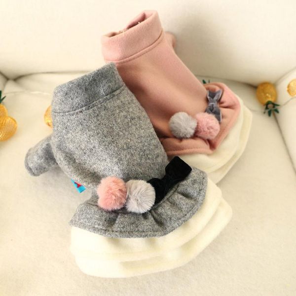 

dog apparel lady princess skirt bow-knot dress with double colored fluffy balls and bowknot small winter thickening woolen clothes