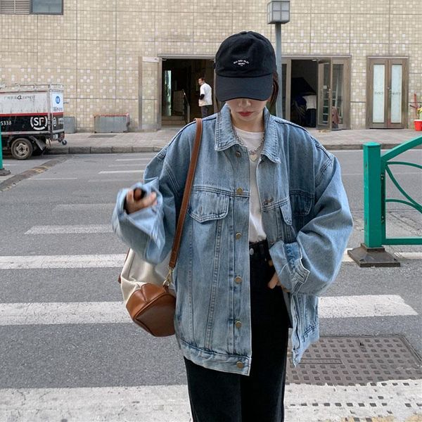 

women's jackets spring and autumn cowboy coat clothing 2021 early korean loose net red fashion top, Black;brown