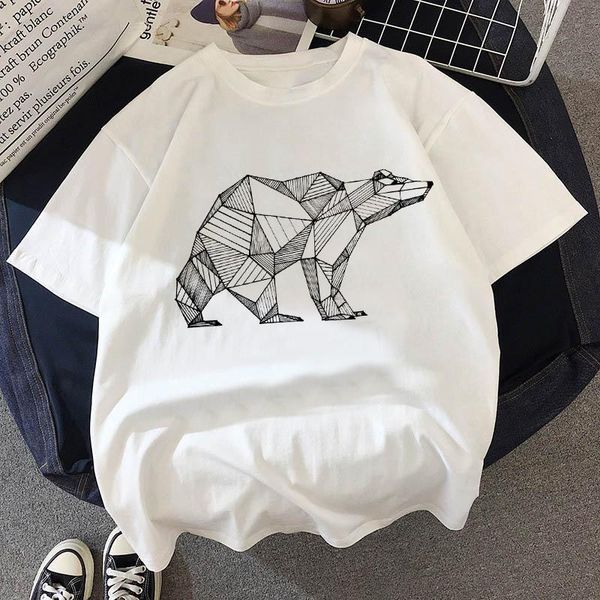 

women's t-shirt summer short sleeve casual o-neck tshirt geometric animals print women harajuku lady girl tee clothes, White