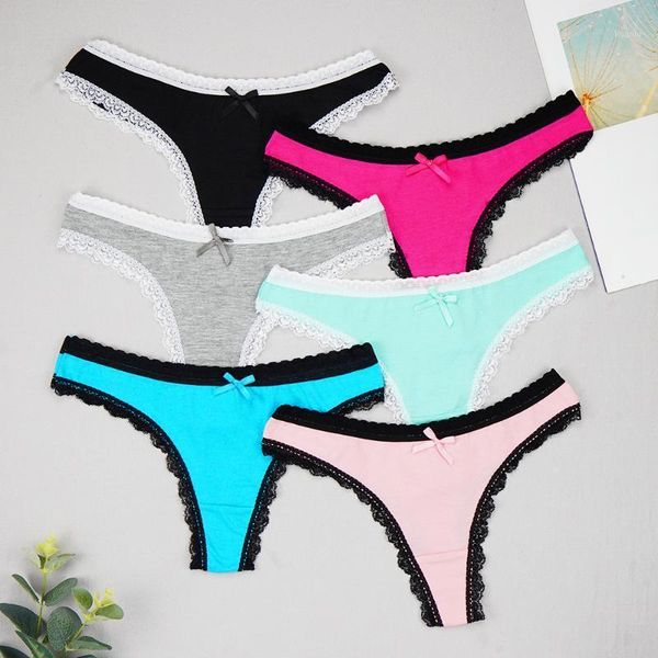 

women's panties 6pcs/set cotton female thongs underpants for women briefs underwear g-string lingerie 6 solid color ladies intimate, Black;pink