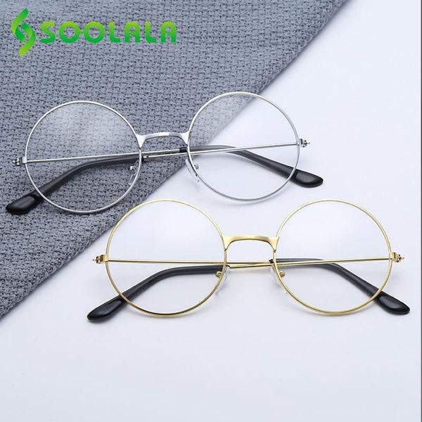 

fashion sunglasses frames soolala metal round frame glasses women men gold spectacle transparent clear lens computer retro optical eyeglasse, Black