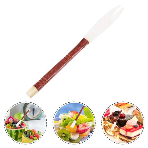 

forks 1pc wood handle tableware fork portable dessert shell fruit