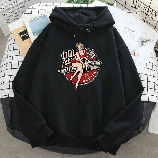 

men's and women's long sved hoodi, old school printed sweaters, round necks, hip-hop style, autumn, Black