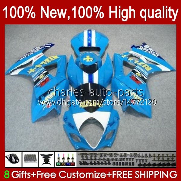 Carroçaria para Suzuki GSXR-1000 GSXR 1000 CC 1000CC GSXR1000 K7 07 08 Corpo de Motocicleta 48NO.75 GSX-R1000 GSXR1000CC 2007 2008 GSX R1000 2007-2008 OEM Rizla Cyan Feeding