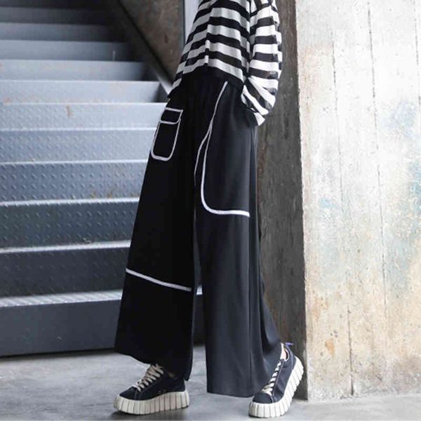 

capris women's legged pants will see 2021 fashion shredded tide pocket ladies'high waist hit color, Black;white