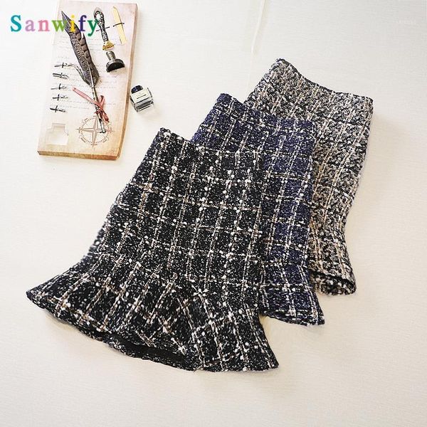 

skirts thickened woolen skirt winter versatile slimming korean style flounced hip high waist large size a- line, Black