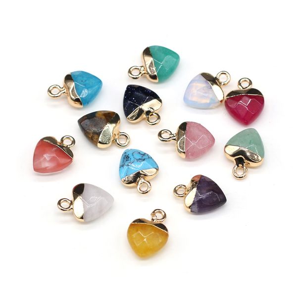 

delicate natural stone charms heart rose quartz lapis lazuli turquoise opal pendant diy for bracelet necklace earrings jewelry making 10x14m, Bronze;silver
