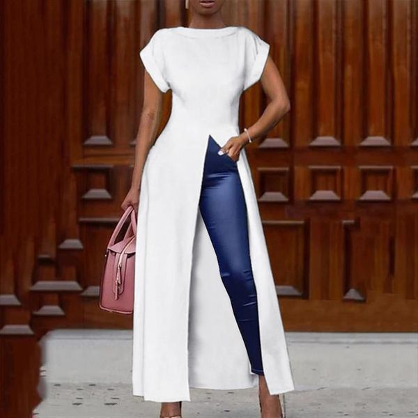 

vintage solid summer dress women tank plus size split asymmetrical casual loose sundress evening party vestido, White