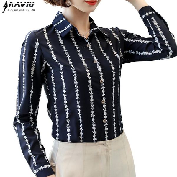 

women's blouses & shirts 2021 spring fashion print chiffon shirt women long sleeve slim elegant blouse office ladies plus size formal, White