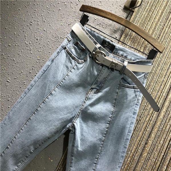

women's jeans diamond beads slit pencil 2021 style elasticity slim fit denim pants fashion light blue jean students