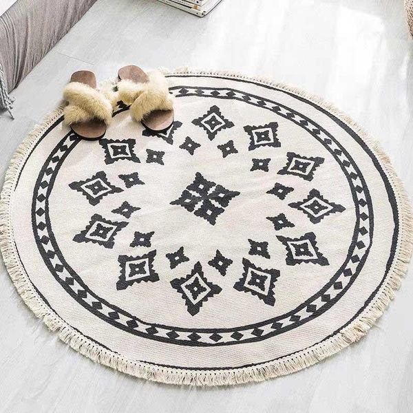 

carpets round cotton linen tassels rug yarn dyed tapestry mat home decoration carpet for living room bedroom