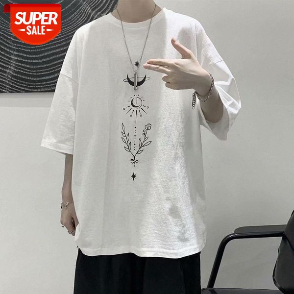 

harajuku bf wind simple flow short-sleeved t-shirt men's loose printed half-sleeved shirt wild casual five-point sleeve #cp7a, White;black