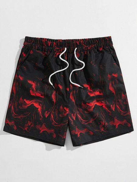 

romwe guys graphic drawstring shorts s8kv#, Black