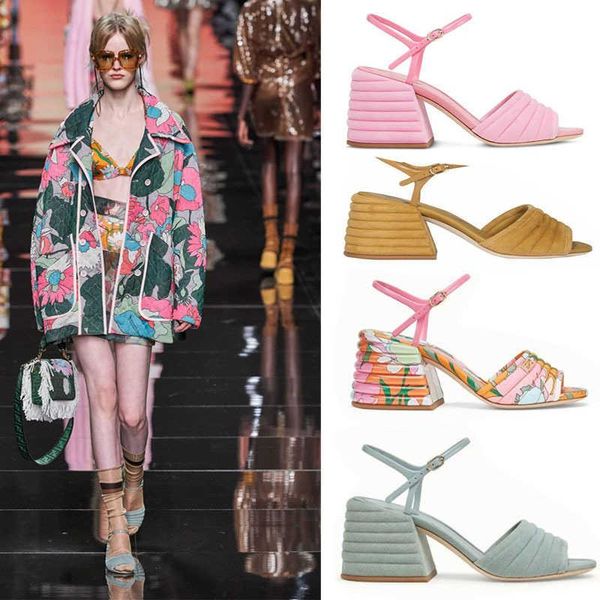 

dress shoes round head fish mouth thick heeled sandals fashion women's show leather one line belt for high, Black