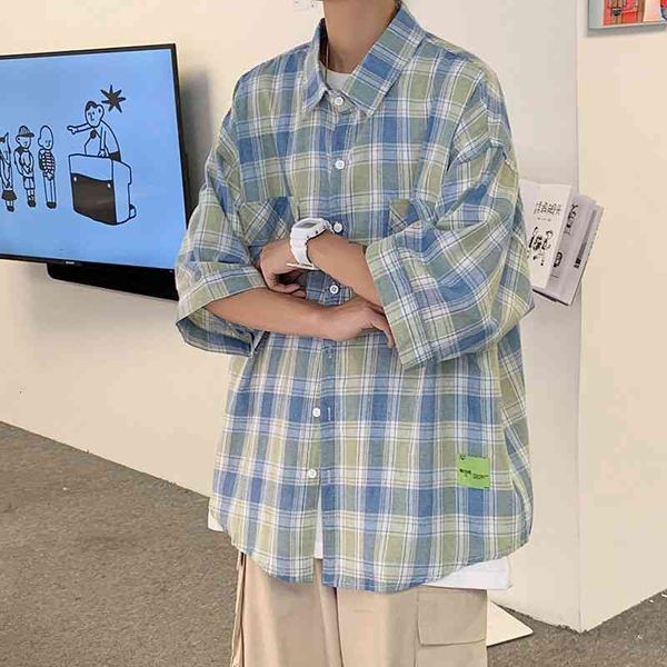 

men's casual shirts summer cotton plaid fashion retro pocket men streetwear korean loose short-sleeved mens -2xl 1fwk, White;black