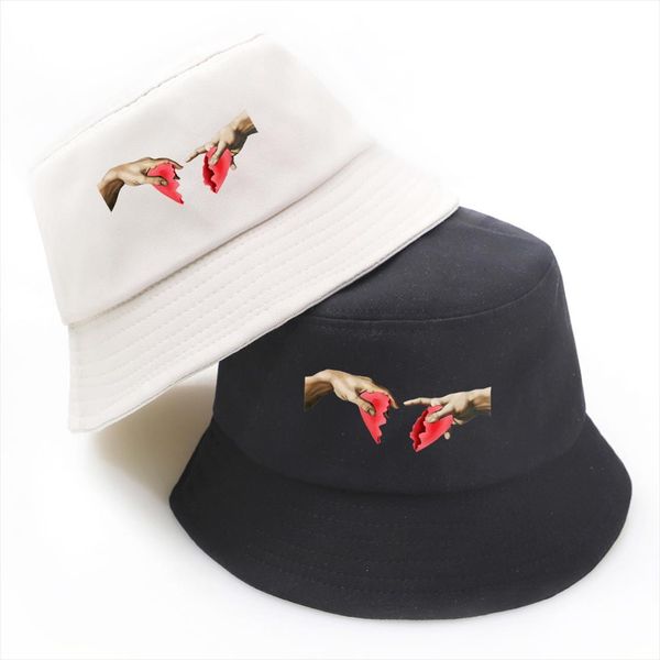 

michel angelo heart vintage print bucket hats summer outdoor fashion panama cap man woman foldable finsherman fishing hat, Blue;gray