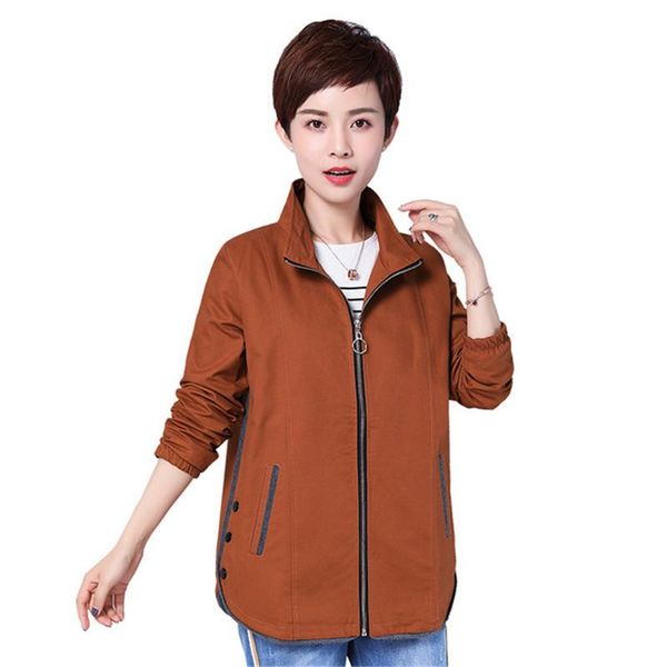 

women's jackets fashion short jacket women 2021 spring autumn solid color windbreaker coat middle aged female casual cotton h755, Black;brown