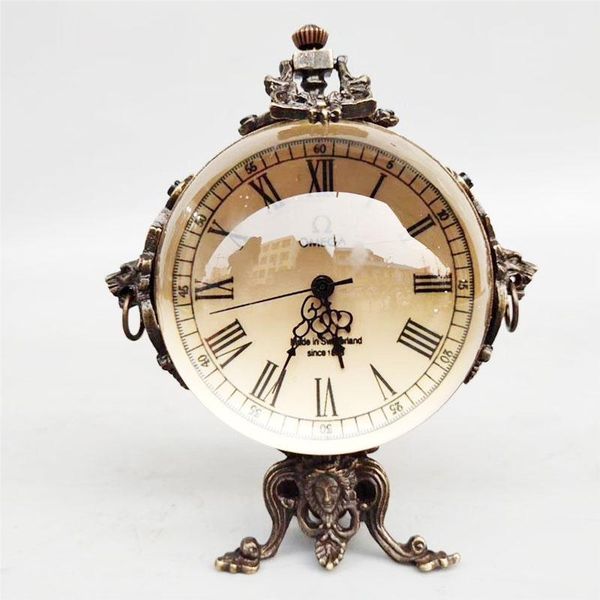 

antique crafts collection retro brass crystal mechanical watch furniture decorations vintage table clock desk gift & clocks