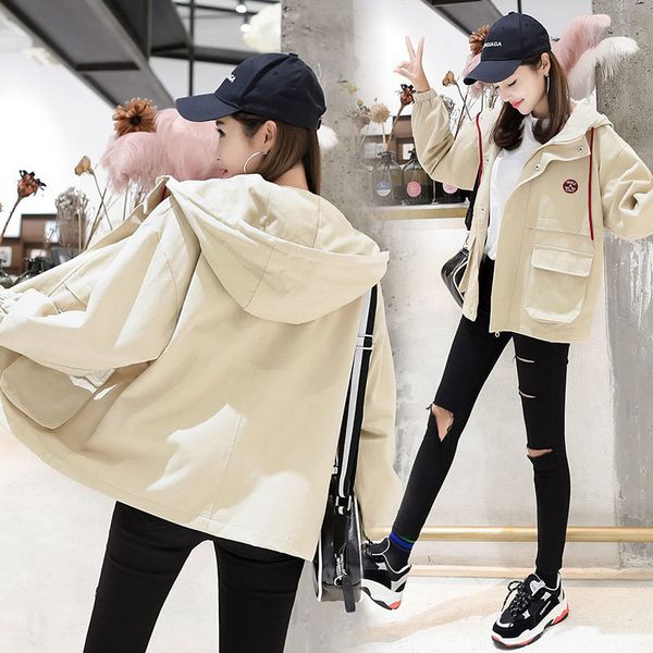 

women's jackets autumn jacket korean version of bf harajuku with single breasted hood thin long solid student coat ioeb, Black;brown