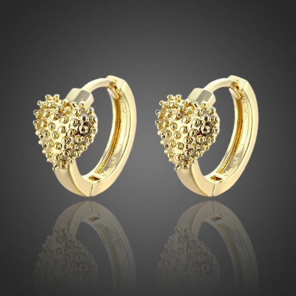 

hoop & huggie copper gilded glossy peach heart earrings korean style ear buckle wholesale small gold clip for women arrival, Golden;silver