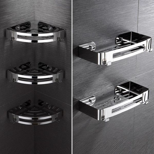 

bathroom shelves sus304 stainless steel accessories towel rack adhesive corner shelf wall gadgets polished silver1