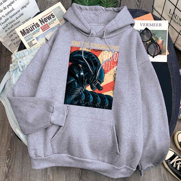 

join the xenomorphs - men's hoodie, long sve, polar lining, casual, retro cartoon, punk, animation, Black