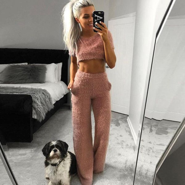 

women fashion casual clubwear two piece crop and pants set bodycon trousers party women's, White