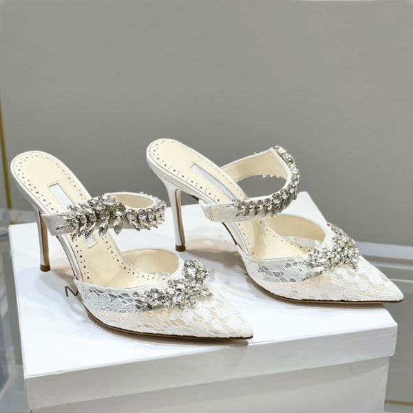

2021 latest baotou slippers 9cm luxury rhinestone lace shining banquet sandals summer and spring style multifunctional designer women's, Black
