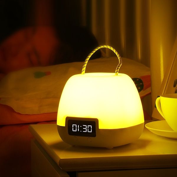 

remote control bedside 3 colors dimmable led desk with clock usb rechargable reading lamp baby children's night light
