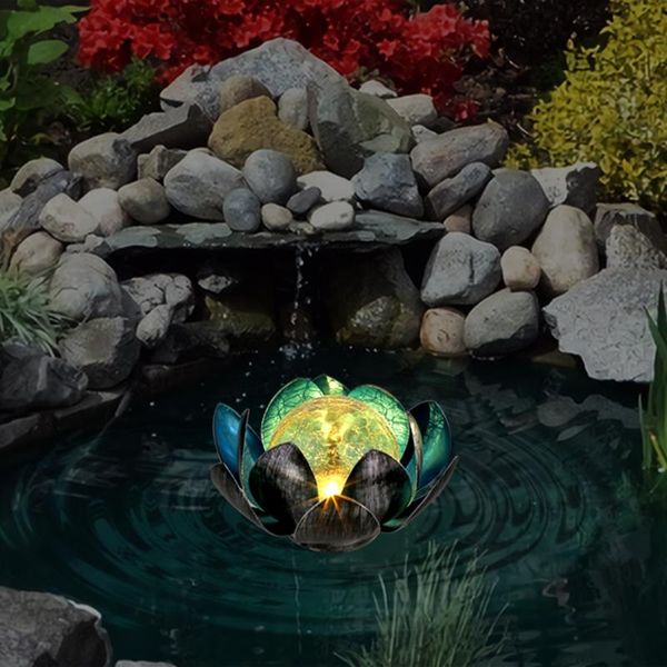 

lawn lamps solar powered led lotus light artificial shape floating fountain pond garden pool lamp night