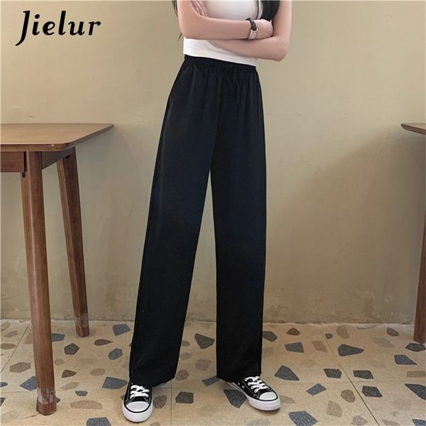

solid color summer pants loose elastic waist chic pantalon femme trousers women black slim roupas korean 210426, Black;white