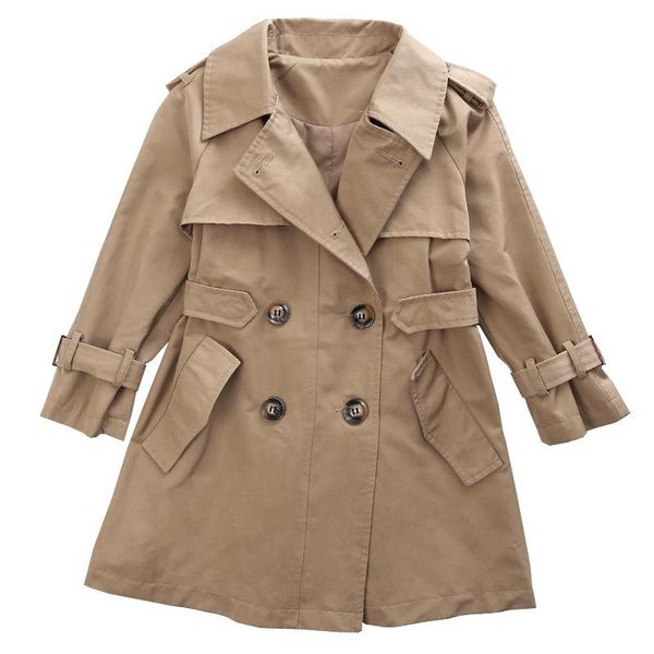 Cappotto ragazze trench primavera autunno media lunghezza giovane moda classico kaki bambino doppio petto