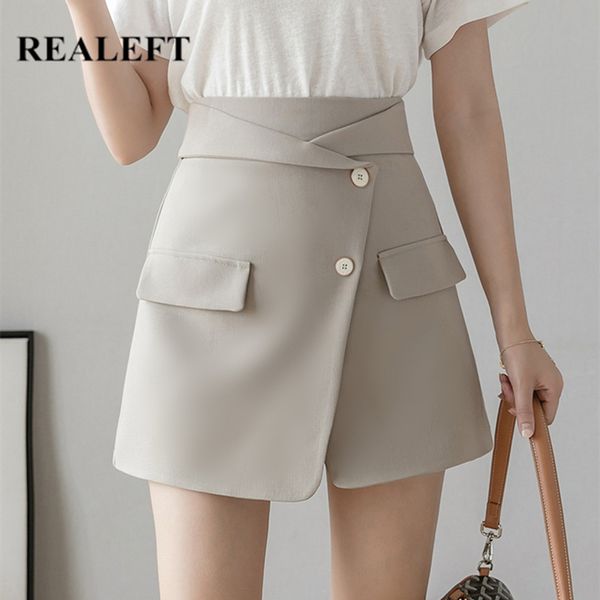 

spring summer button chic wrap skirt korean ol style irregular high waist a-line mini skirts female saias 210428, Black