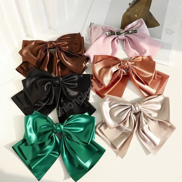 

fashion oversized hair clip for women girls outing hairpin textured satin multi-layer bow barrette headwear hair accessories, Slivery;white
