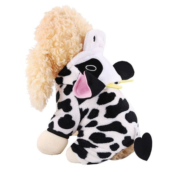 

clothes for dogs winter 4 legs cow costume cotton hooded coat fleece puppy cartoon dog hoodie jumpsuit apparel