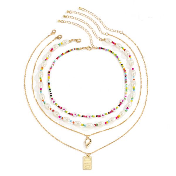 

simple beaded necklaces tassel alloy pendant hit color seed bead set necklace retro half heart flower handmade clavicle chain personality ne, Silver