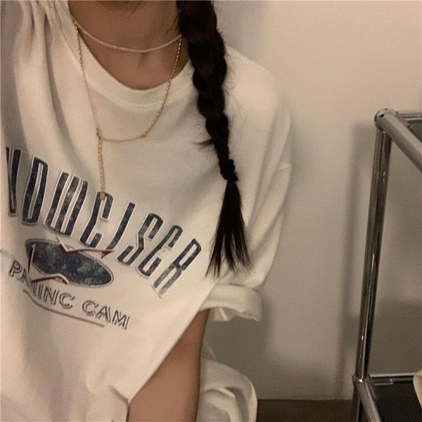 

women's t-shirt 4 sizes causal loose all match white simple oversize college wind street style short sleeve women woman t-shirts