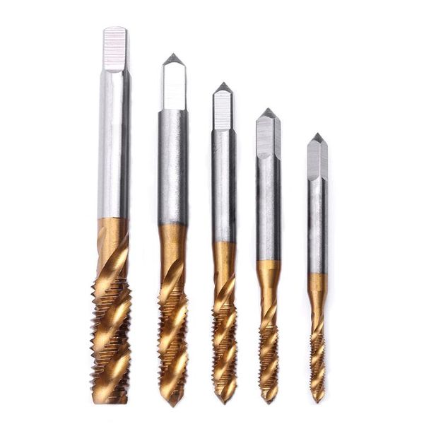 

hand tools 5pcs high speed steel titanium coated screw tap set straight fluted spiral hss metric thread m3 m4 m5 m6 m8 taps
