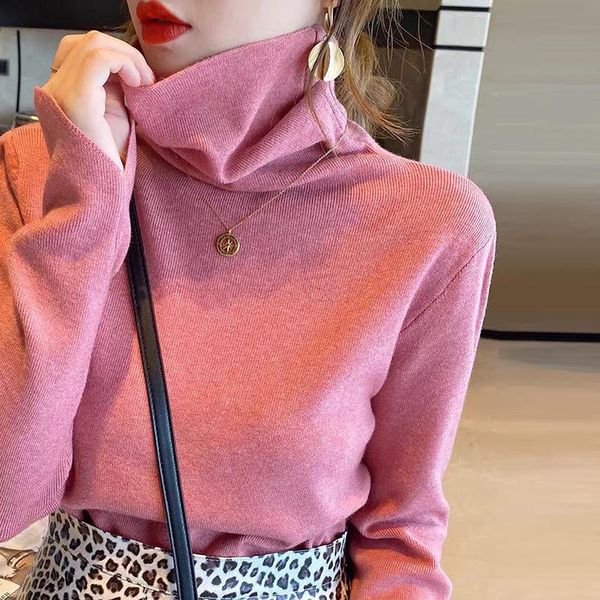 

women's sweaters 2021 women autumn winter casual pullover female solid turtleneck long sleeve knitted sweater lady vintage loose slim j, White;black