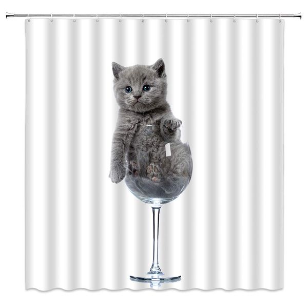 

sztnsm cat shower curtain the humorous animal gray cat was put into the water glass,70x70 inch polyester fabric bathroom