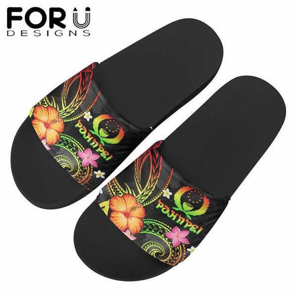 

fashion women flat slippers pohnpei polynesian samoan tribal printed floral ladies casual sandals flip flops shoes, Black