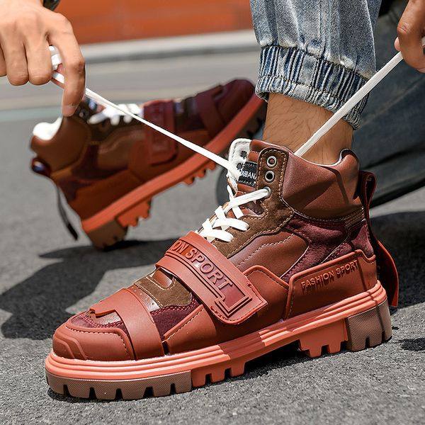 

fashion retro brown men high shoes leopard print men casual sneakers microfiber platform sneakers for men zapatillas hombre