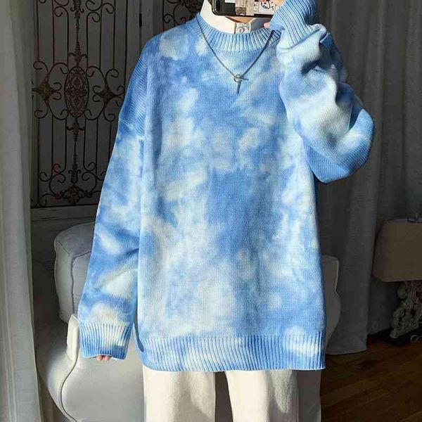 

men's sweaters korean tie-dye sweater warmth fashion retro casual knitted pullover men autumn winter knitting mens clothes -2xl 1, White;black