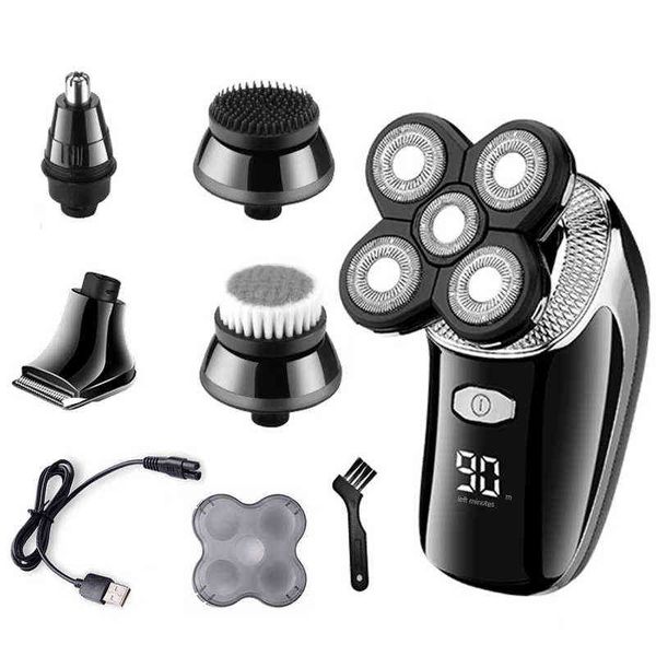

5in1 men's professional wet dry use shaver electric razor rechargeable bald head shaving machine face beard hair cleaning shaver p0817