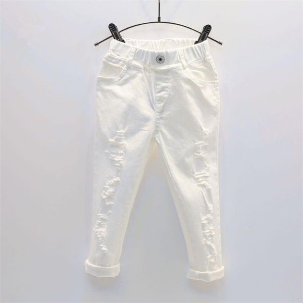 

baby boy white denim jeans pants spring autumn children's ripped trousers kids broken pants solid toddler leggings 2-7 years 210927, Blue