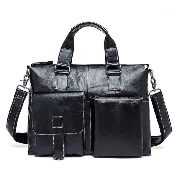 

briefcases high-capacity men's bag solid color business casual genuine leather high-quality cowhid handbags with 14-inch lap1
