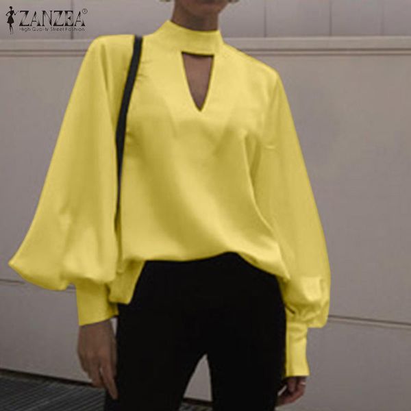 

women's blouses & shirts zanzea spring long puff sleeve solid ol shirt stylish women hollow out blouse elegant ladies tunic blusas femi, White
