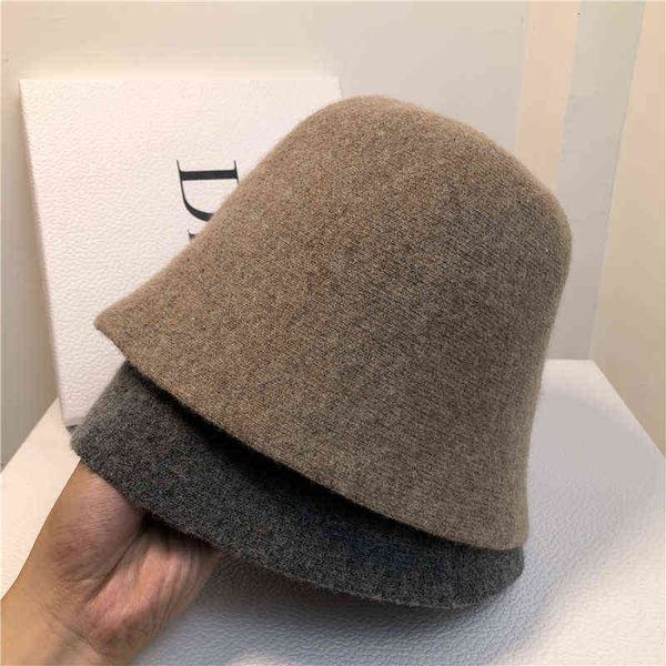 

women solid color simple bucket hat fashion wool blend fedora hat for female autumn winter wool knitted fisherman, Blue;gray