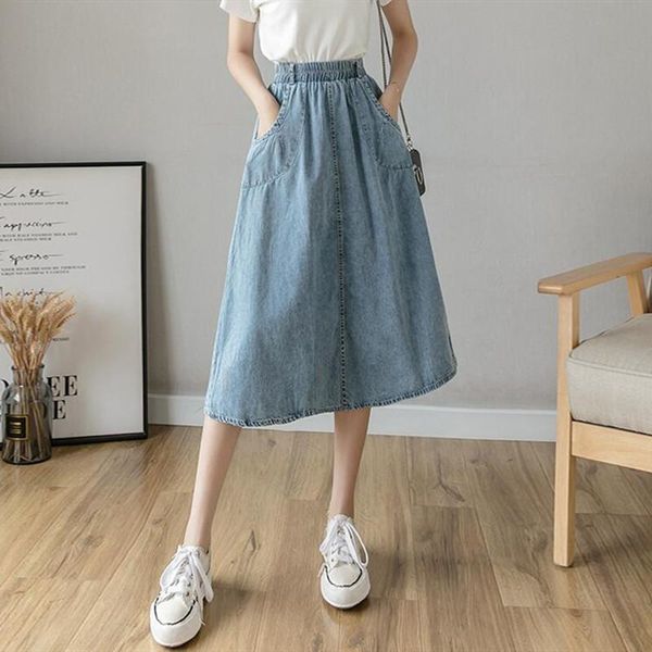 

womens skirt vintage clothes denim long skirts blue summer high waist streetwear 2021 the flowy fashion spring, Black