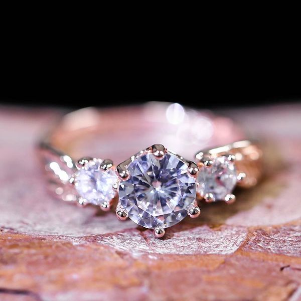 

wedding rings simple crystal rose gold ring for women special leaf shape with white zirconia female band gift, Slivery;golden